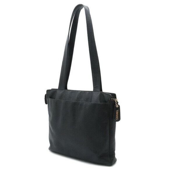 Authentic CHANEL CC Timeless Caviar Logo Shoulder Tote Bag Black Leather Purse - Picture 4 of 16